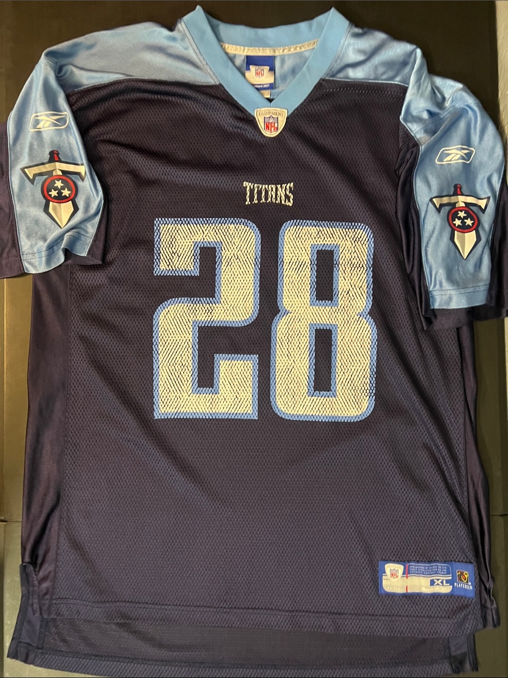 Reebok Tennessee Titans Navy and Light Blue #28 Football Jersey